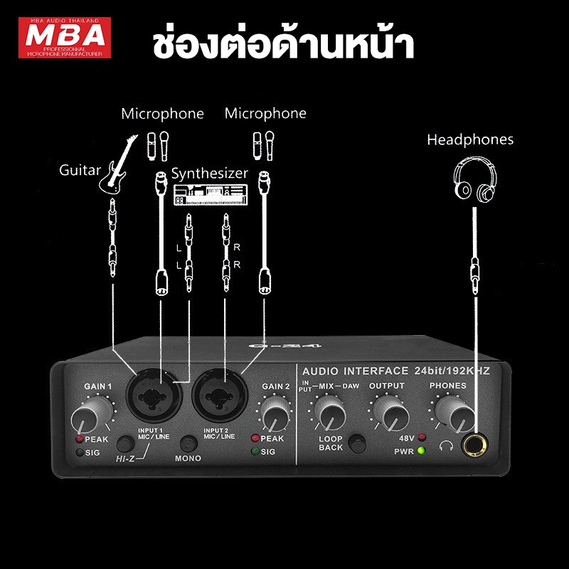 Q-24 การ์ดเสียง Sound card เครื่องเสียงมืออาชีพ ,การ์ดเสียงสเตอริโอ/Mono USB บันทึก24บิต/192 KHz เสียงความละเอียดในตัวแจ็คจอมอนิเตอร์ในตัว