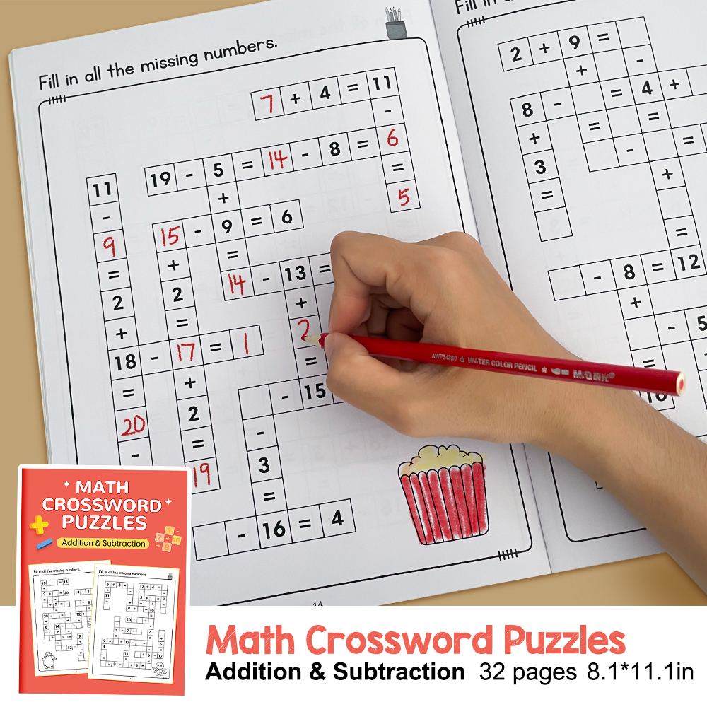 1/2PCS Math Crossword Puzzle Workbook for Kids Addition Subtraction Multiplication Division Practice Book Educational Math Activity Workbook for Children Math Brain Game Thinking Book Reinforcing Calculation Techniques