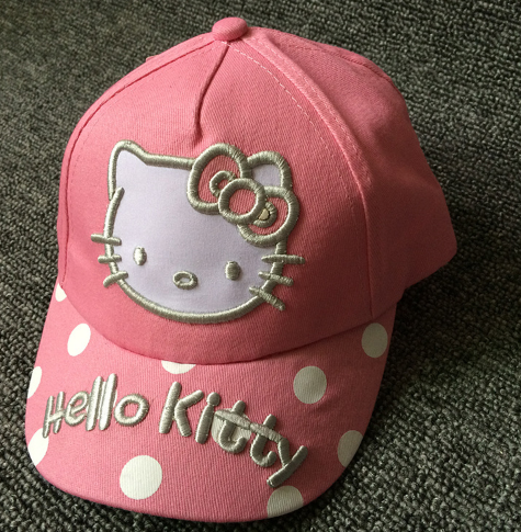 หมวกแฟชั่นลายการ์ตูน หมวกเด็กหญิง ลายปักรูปแมว สีชมพู สดใสน่ารัก   สายปรับได้หลายขนาดจร้า