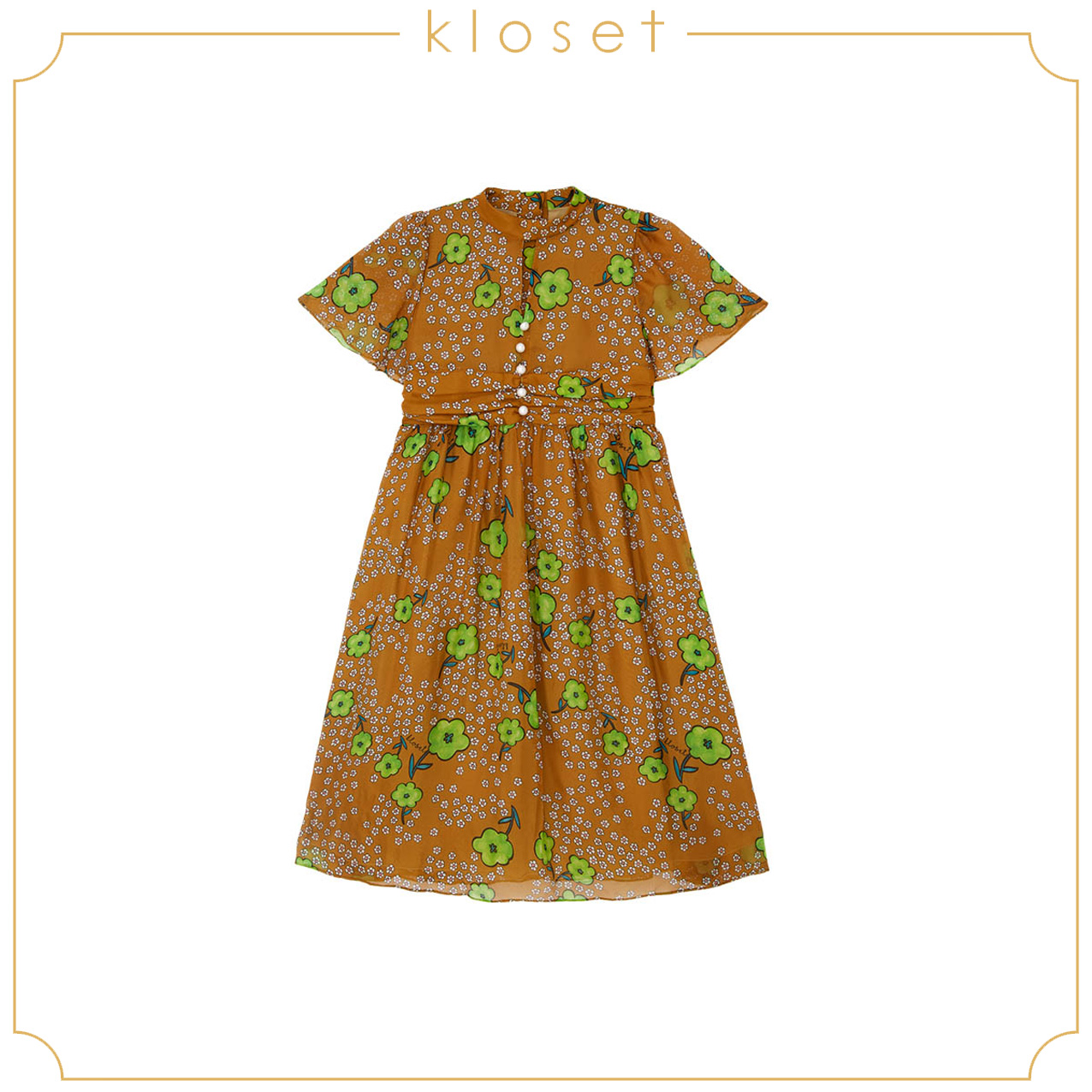 KLOSET Embroiderted Dress With Detail (AW20 - KD004) ชุดเดรสเด็กพิมพ์ลายดอก แต่งกระดุมมุข ราคา 1,755 บาท*ส่งฟรี