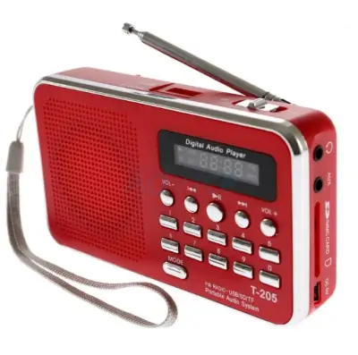 T-205 วิทยุเอฟเอ็มพกพาได้ MP3 Player ลำโพงมัลติฟังก์ชั่นกล่องเสียงสนับสนุน TF/การ์ด USB สายนำเข้าเสียง AUX T205