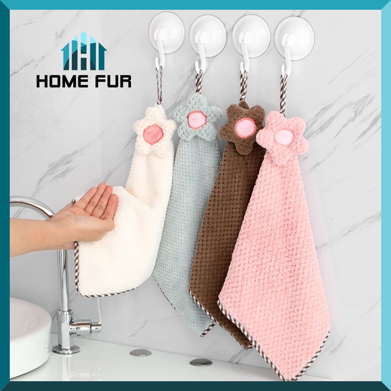 Home Fur ผ้าเช็ดมือผ้าเช็ดตัวของใช้ในครัวเรือน ผ้าเช็ดมือแบบแขวน มีให้เลือก 4 สี