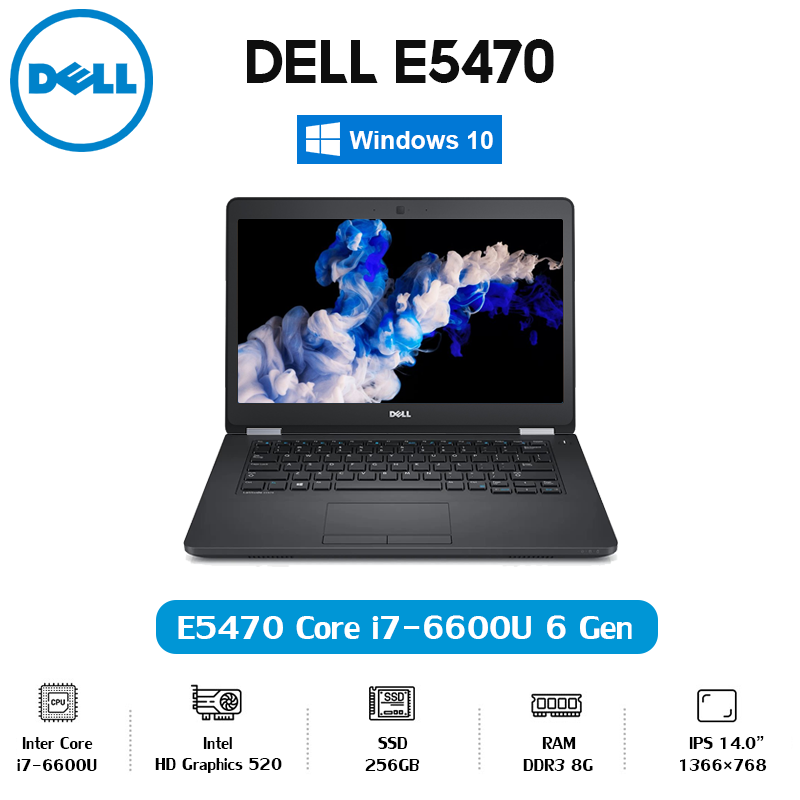 DELL Notebook E5470 Intel Core i7-6600U RAM8G SSD256G 14inch Windows10 Activated Microsoft Office Laptop แล็ปท็อป รับประกัน 1 ปี
