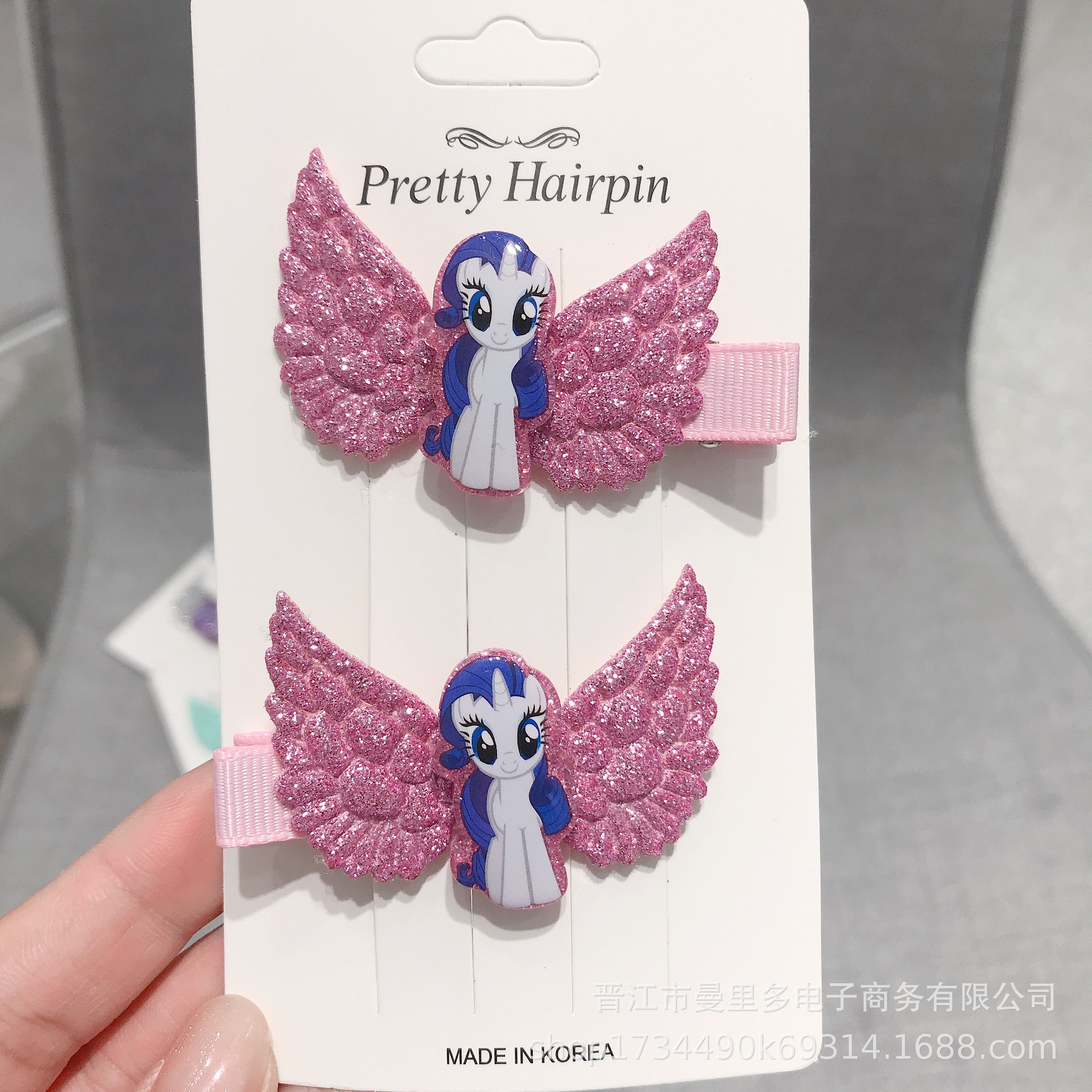 กิ๊บติดผม โพนี่ little Pony รูปปีกมีเกร็ดสะท้อนแสง กิ๊ฟติดผม 1 คู่ คุณภาพดี สีสันสวยงาม