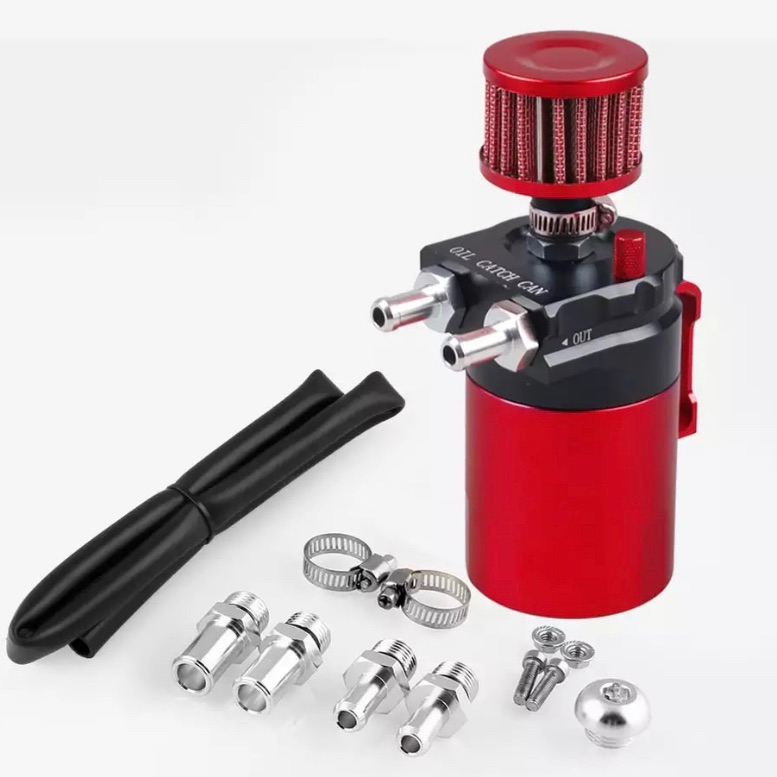 Red Black Baffled Aluminum Oil Catch Can Reservoir Tank / Oil Tank With Filter Universal