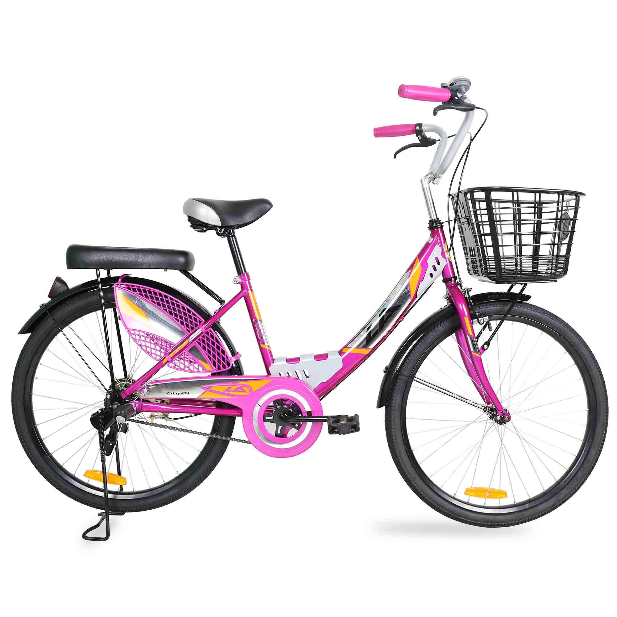 LA Bicycle จักรยาน รุ่น 24  CITY STEEL RIM  ( สีชมพู )