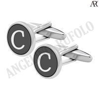 ANGELINO RUFOLO Cufflink(คัฟลิงค์) ดีไซน์ Alphabet กระดุมข้อมือคัฟลิ้งโรเดียมคุณภาพเยี่ยม ตัวเรือนสีเงิน/เทาเข้ม