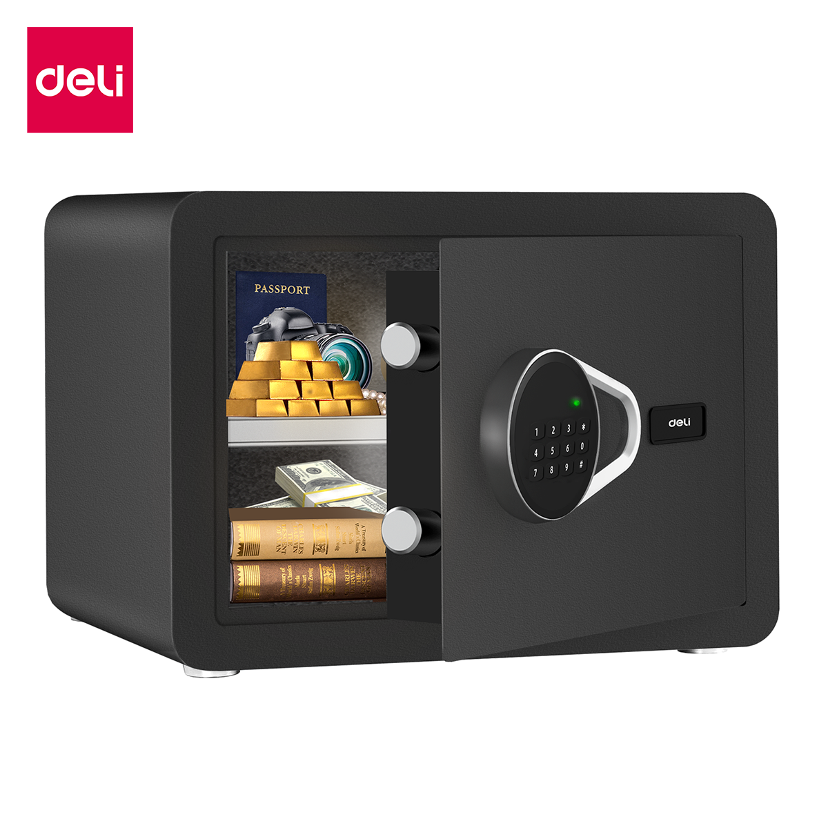 Deli ตู้เซฟ ตู้เซฟนิรภัย ตู้นิรภัย ตู้เซฟมินิ การล็อคแบบรหัสผ่านและกุญแจ 25*35*25CM เคลือบสีป้องกันสนิม Safe box - ยี่ห้อ deli ราคา 2,287 บาท*ส่งฟรี