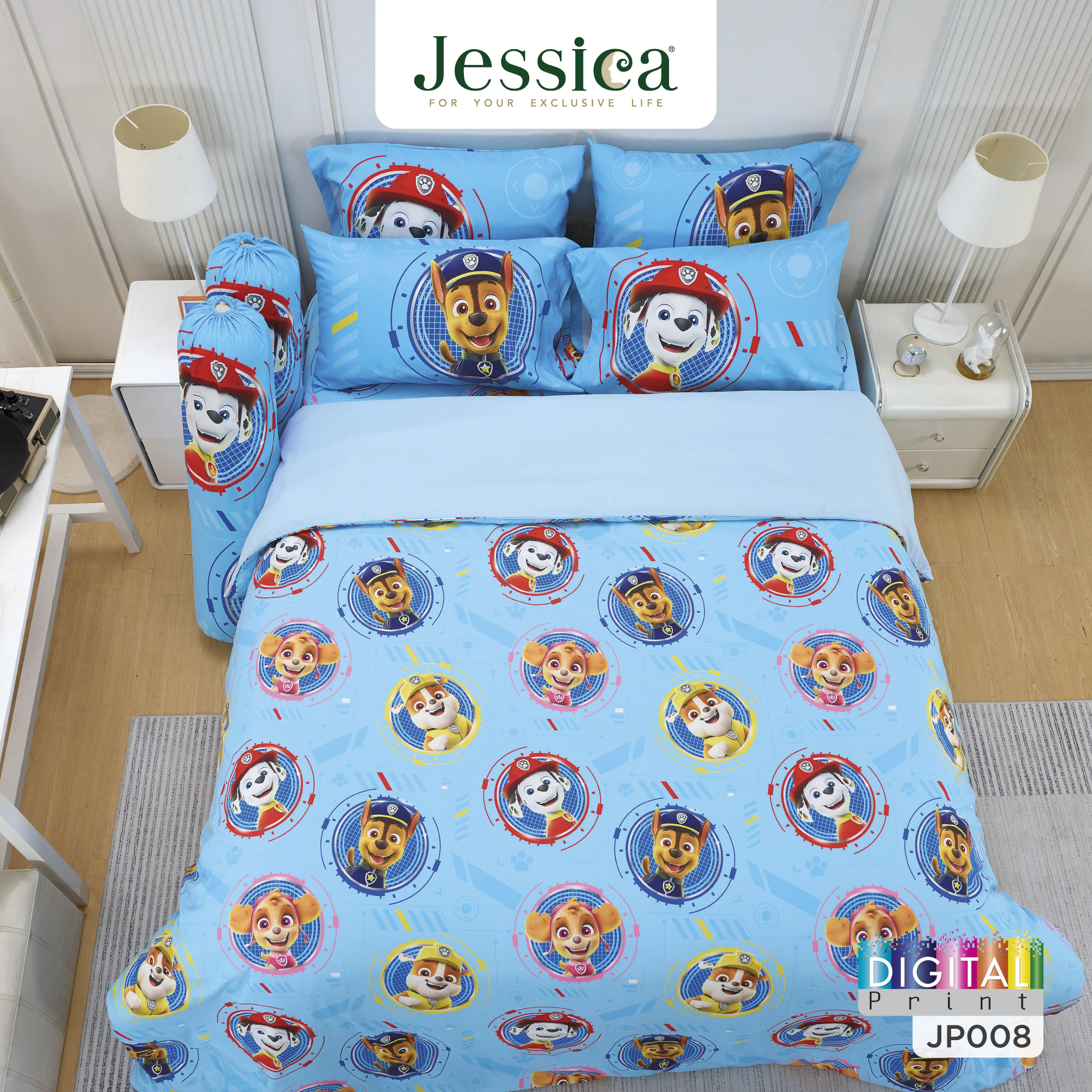 ชุดผ้าปูที่นอน ผ้าปูที่นอนรัดมุมผ้านุ่มกันไรฝุ่น (New) JESSICA PAW Patrol JP008 Micro Digital Print ลิขสิทธิ์แท้ เจสสิก้าพิมพ์ลายดิจิตอล ชุดเครื่องนอน ผ้าปูที่นอน ผ้าห่มนวม