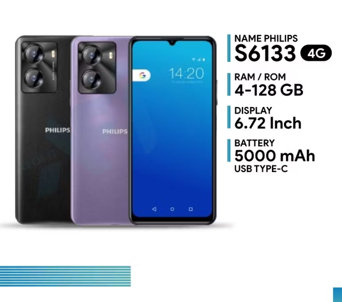 Smartphone Philips S6133S 4+128Gb, 6.72-Inch Screen, 16 Million Rear Camera, 5000Mah Battery, Unisoc T606 ราคา 1,995 บาท*ส่งฟรี