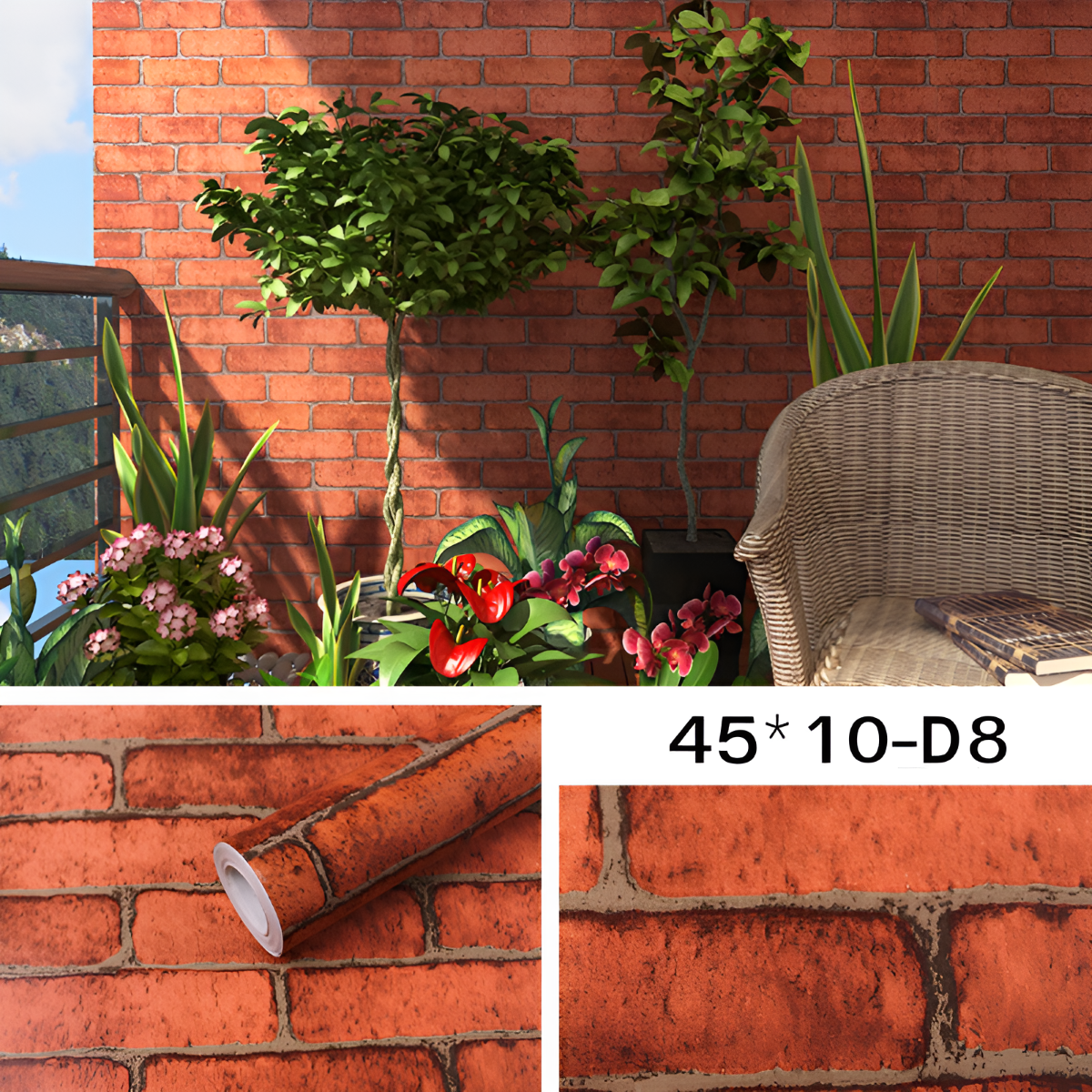 ขนาด45cm-ยาว10เมตร วอล์เปเปอร์ อิฐแดง ติด ผนัง สติกเกอร์ติดผนัง มีกาวในตัว