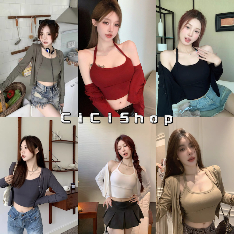 Cici(3248)Set 2 ชิ้น บราคล้องคอ+เสื้อคลุมแขนยาว ผ้าเรยอน ใส่ได้กับทุกลุคแซ่บได้น่ารักได้ ปังสุด (มีฟองน้ำ) ราคา 162 บาท*ส่งฟรี