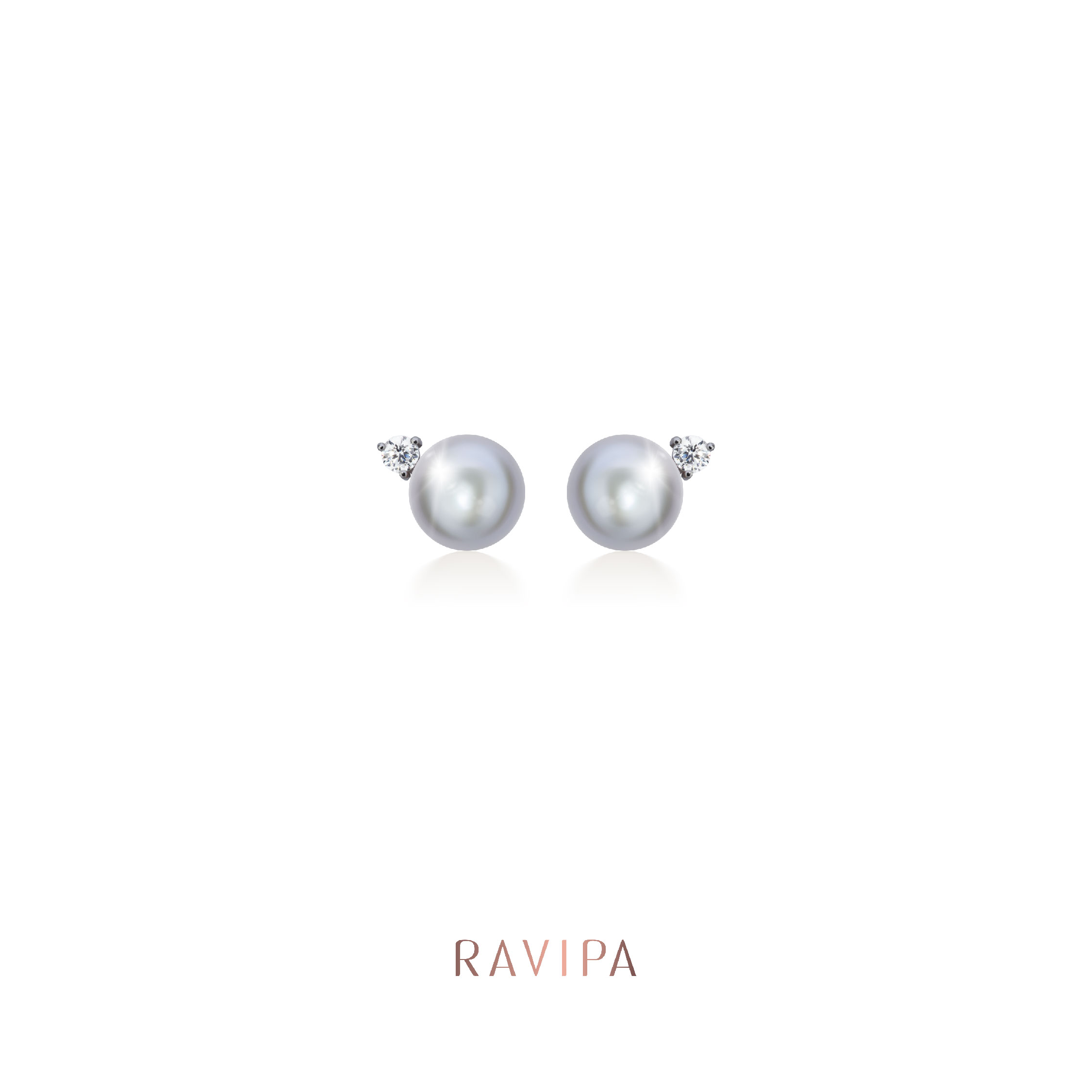 Ravipa | Viva Diamond Moon Grey Pearl Studs - ต่างหู ราคา 2,950 บาท*ส่งฟรี