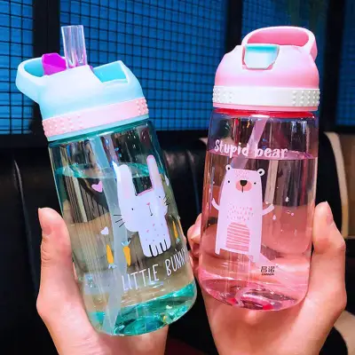 4 Colors Baby Bottle Infant Newborn Cup Children Learn Feeding Drinking Bottle Kids Straw Juice Water Bottles 450ML (5)