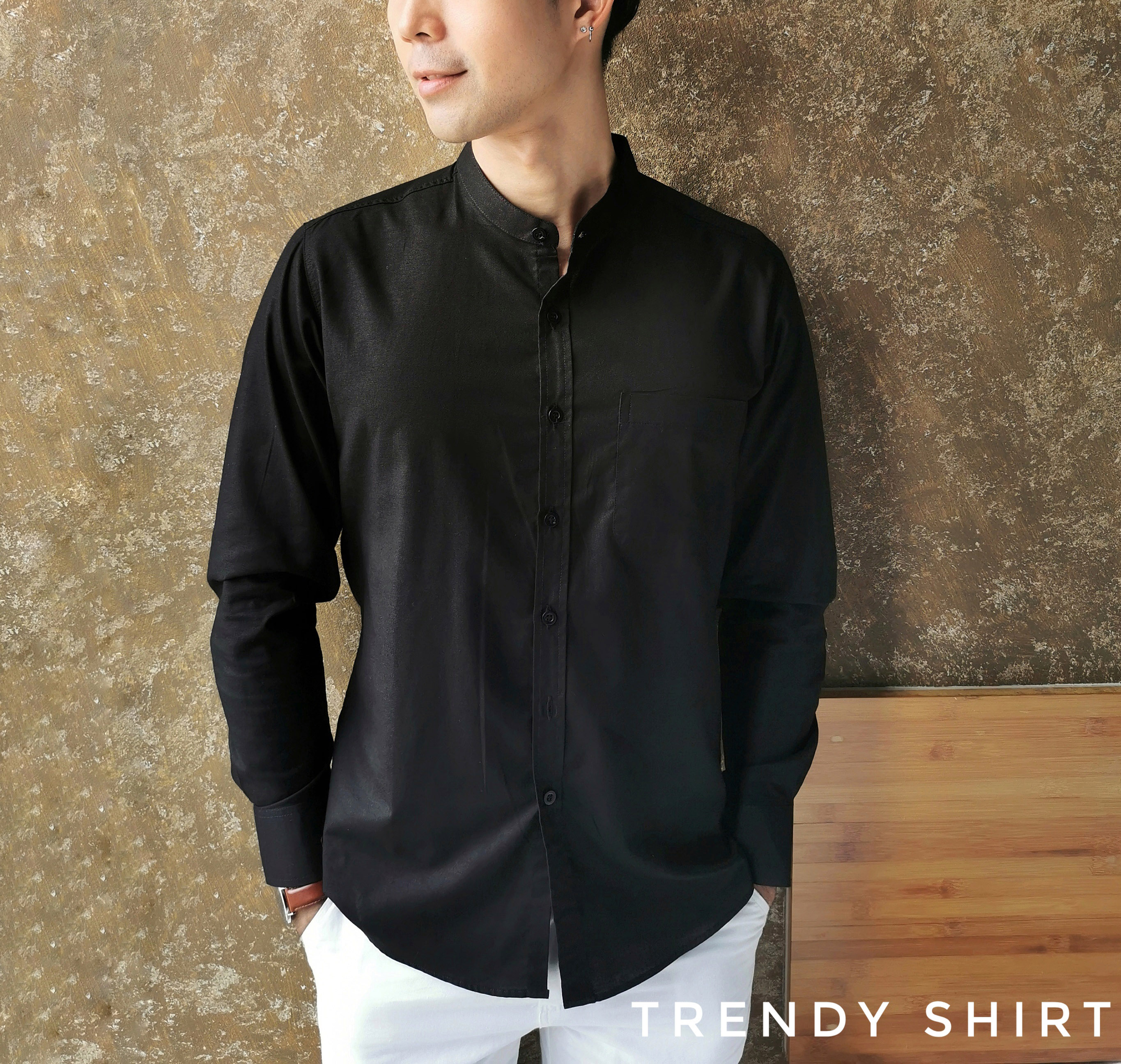 เสื้อเชิ้ตคอจีน แขนยาว Trendy Shirt ผ้า Oxford เนื้อผ้าดี ใส่สบาย มีหลายสีหลายแบบให้เลือก