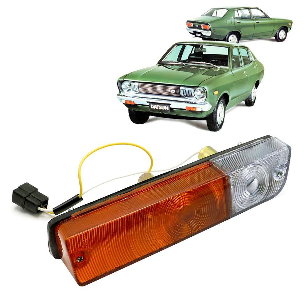 ไฟหรี่กันชนหน้า ขวา Rh +หลอด เลนส์ส้ม ไฟกันชน สีส้ม จำนวน 1ชิ้น สำหรับใส่รถ Nissan Datsun 510 B110 120Y 710 610 1600 Bluebird SSS นิสสัน ดาสสัน 4ประตู ปี 1968 - 1973 Rh Turn Signal Lights Lamps