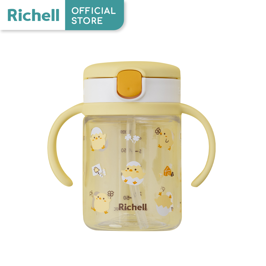 Richell Baby(ริเชลล์) แก้วหลอดดูดกันสำลัก คว่ำไม่หก รุ่นAQ- Aqulea (200 มล.) ลายใหม่