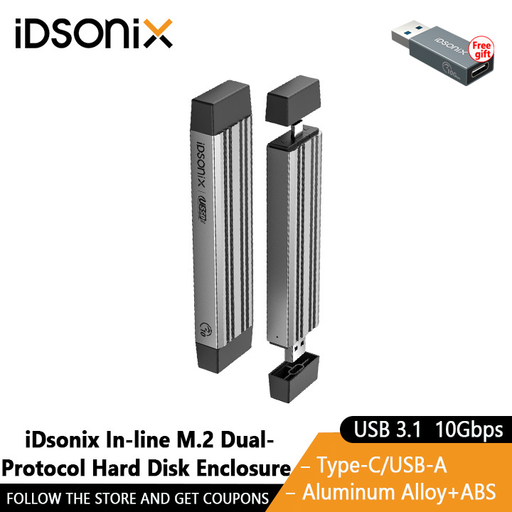iDsonix M.2 SSD Case NVMe Enclosure NGFF Dual Protocol External Hard Drive Case USB-A Type-C 10Gbps Storage Cover for Laptop Mac ราคา 727 บาท*ส่งฟรี