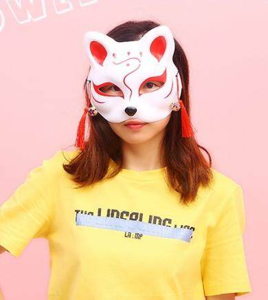 หน้ากากจิ้งจอกญี่ปุ่น หน้ากากแฟนซี หน้ากากแมว สีแดง Yukatabynari Party Cosplay Japanese Mask