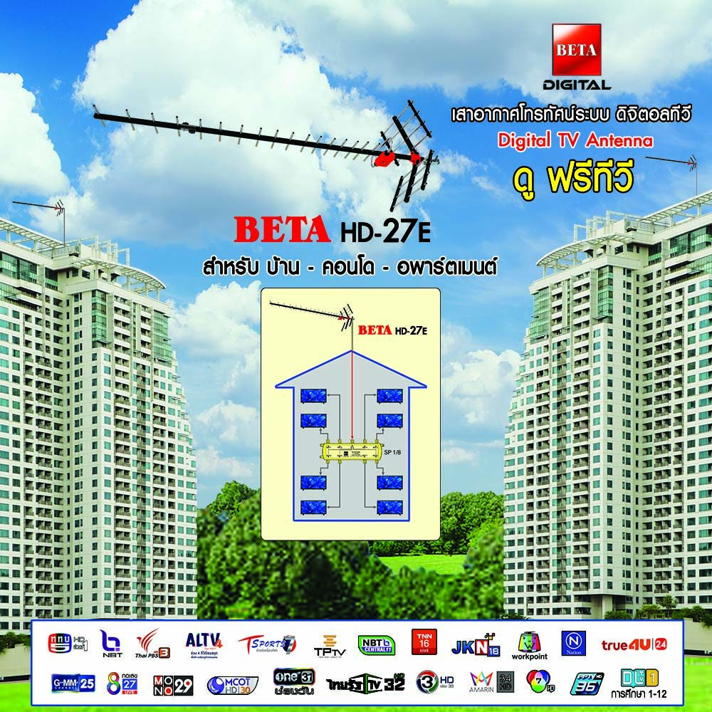 เสาอากาศทีวีดิจิตอล ใช้ดูโอลิมปิก BETA Digital HD-27EF พร้อมสาย RG-6/u 20 เมตร ราคา 790 บาท*ส่งฟรี