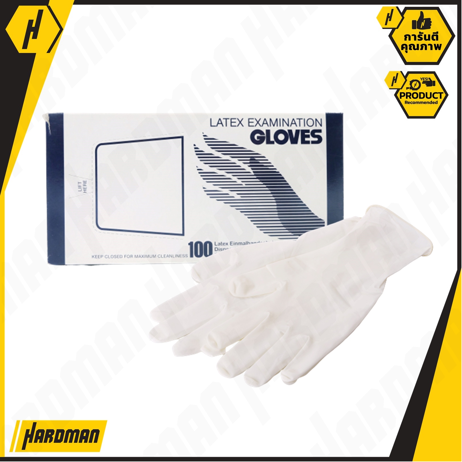 ถุงมือ แพทย์ มีแป้ง สีขาว ไซร์M  (100 ชิ้น/กล่อง) Latex Examination Gloves