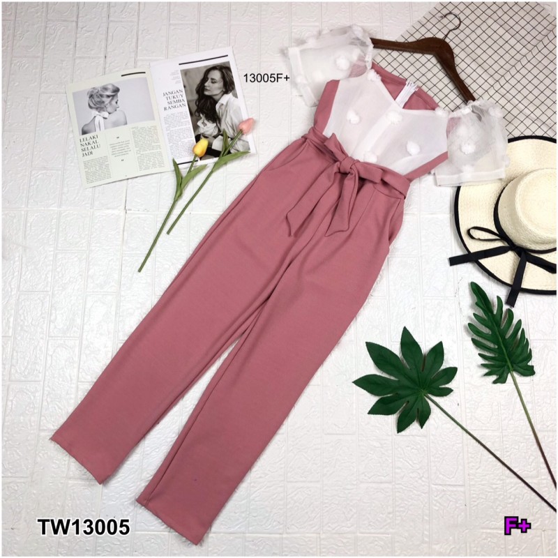 SS13005 Jumpsuit จั๊มสูท ขายาว สีพื้น ผูกเอว