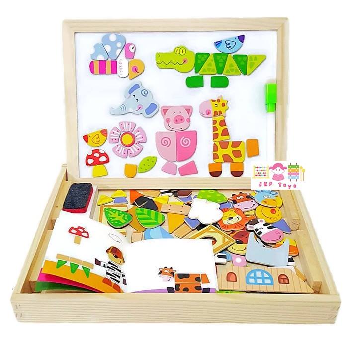 Todds & Kids Toys ของเล่นไม้เสริมพัฒนาการ ของเล่นไม้ ชุดกระดานเเม่เหล็กเเละกระดานดำชุด Happy Wild Animals