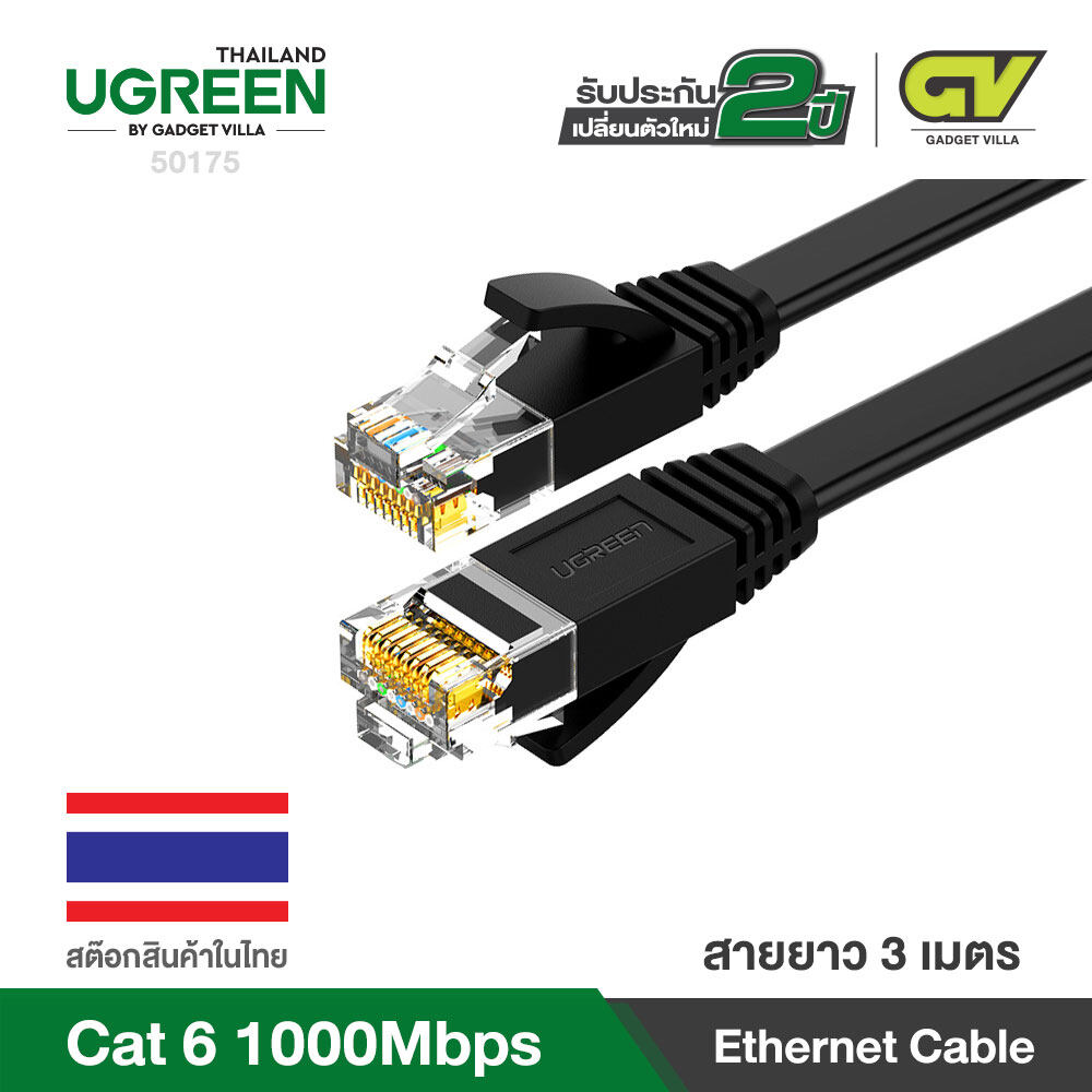 UGREEN สายแลน Cat6 Ethernet Patch Cable Gigabit RJ45 Network Wire Lan Cable Plug Connector รุ่น 50172 , 50173 , 50175 , 50176 , 50178 , 50180 , 50181 for Mac, Computer, PC, Router, Modem, Printer, XBOX, PS4, PS3, PSP (Black)