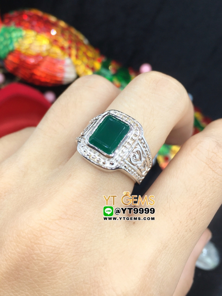 แหวนกรีนอาเกต แหวนเงินแท้ ชุบทองคำขาว พลอยกรีนอาเกตแท้ YTG-8414 ราคา 6,580 บาท*ส่งฟรี