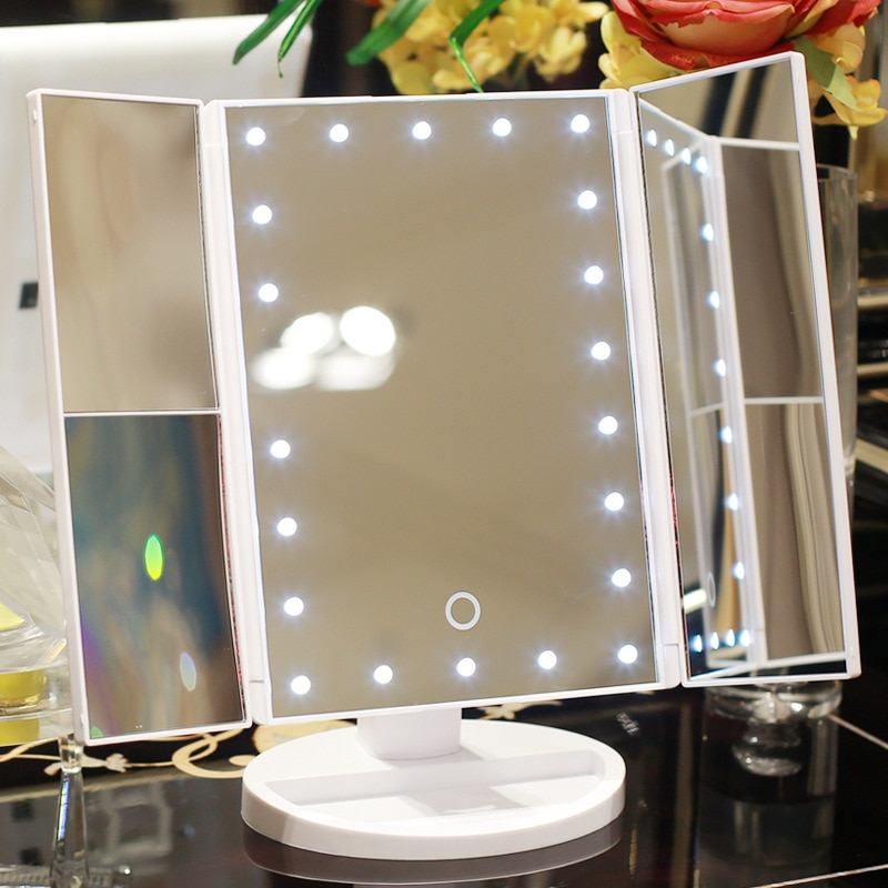 (ส่งจากไทย) LED Makeup Mirror Vanity Light Magnifying Floding Countertop Touch Screen Cosmetic 10x Magnifier Small Mirror Beauty