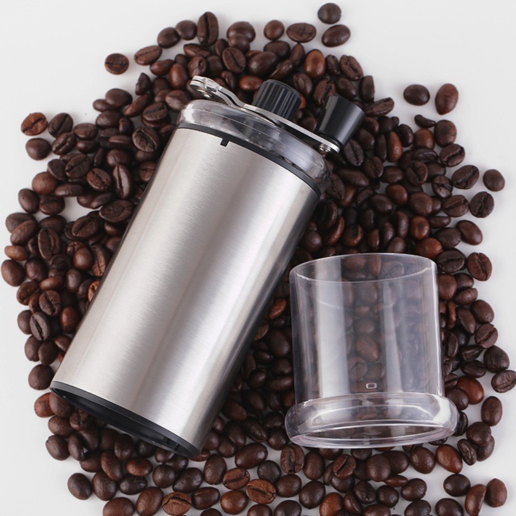 สินค้าพร้อมส่ง ที่บดกาแฟ หุ้มสแตนเลส ทรงกระบอก (ก้านหมุนพับได้) แกนบดเซรามิค เนื้อแก้วอะคริลิค เครื่องบดกาแฟ เมล็ดกาแฟ