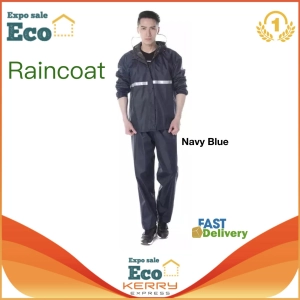 ภาพหน้าปกสินค้าEco Home ชุดกันฝน เสื้อกันฝน สีกรมท่า มีแถบสะท้อนแสง รุ่นหมวกติดเสื้อ Rain coat ซึ่งคุณอาจชอบสินค้านี้