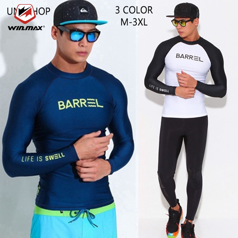 Men Long Sleeve Swim Shirt Swimming Shorts Wetsuit Rashguard Snorkeling Suit Men Surfing Swimsuit Diving Wet Suit Top