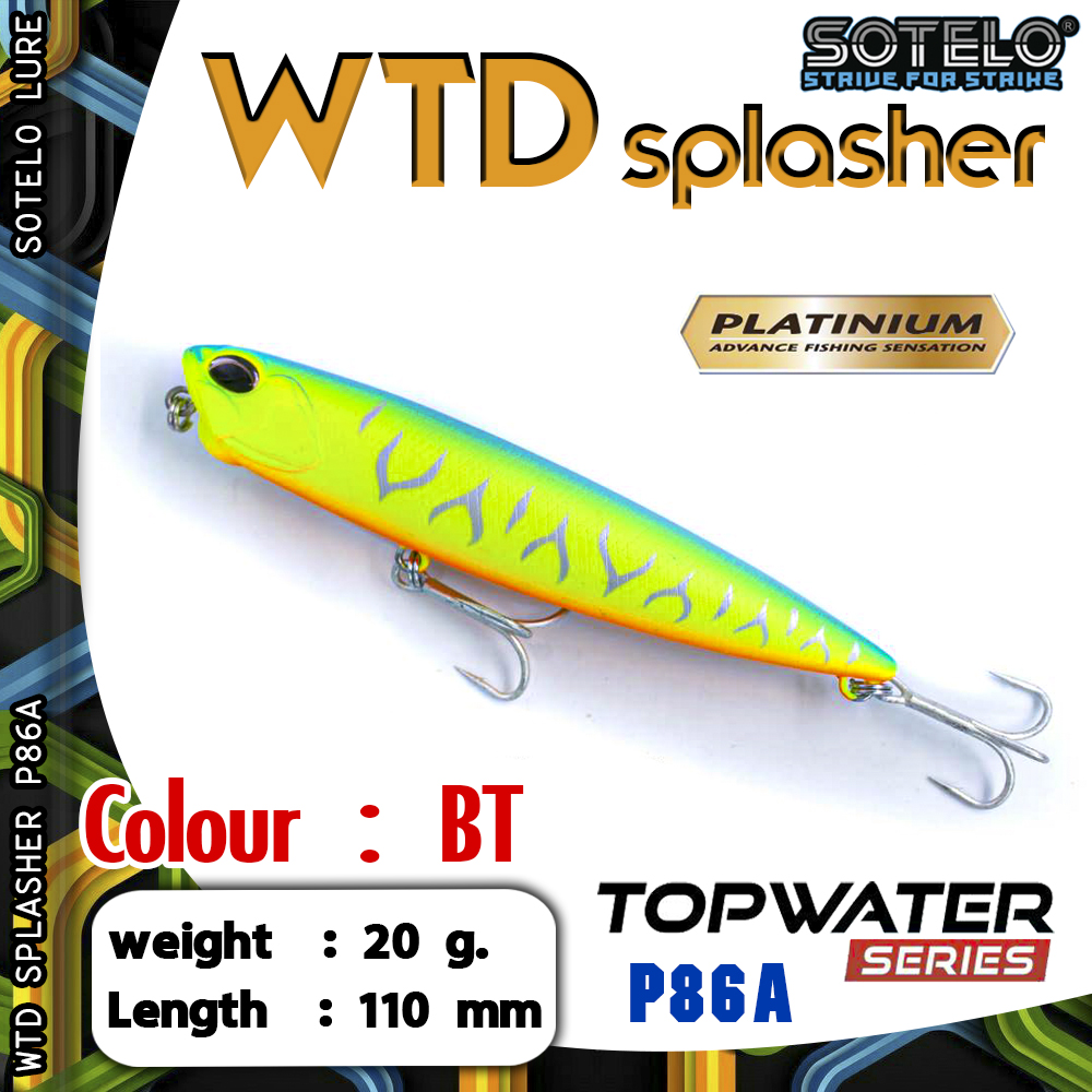 อุปกรณ์ตกปลา เหยื่อปลั๊ก เหยื่อปลอม SOTELO - รุ่น WTD SPLASHER P86A (110mm)