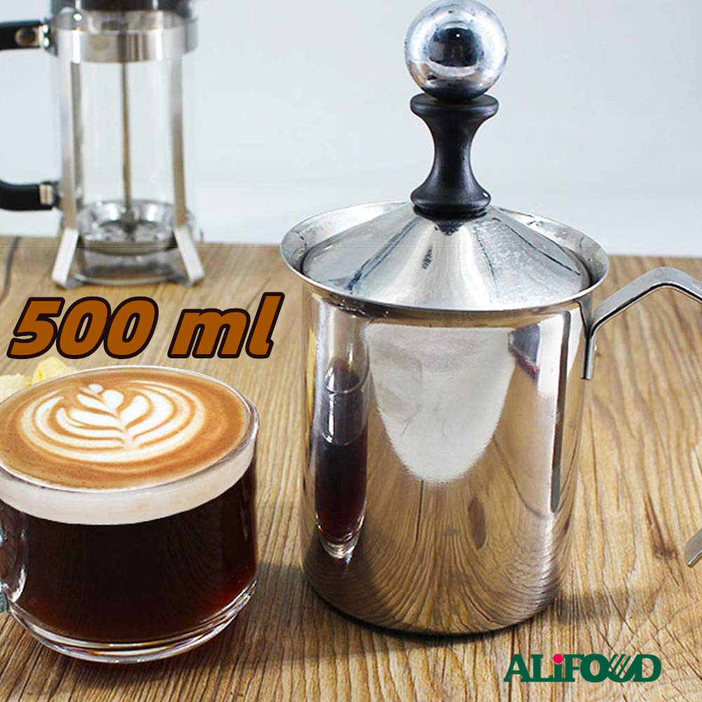 Alifood แก้วกาแฟ 304 500ml ถ้วยตีฟองนม ที่ตีฟองนม ถ้วยปั๊มฟองนม เครื่องทำฟองนม เครื่องชงกาแฟ Milk Creamer Foamer Stainless