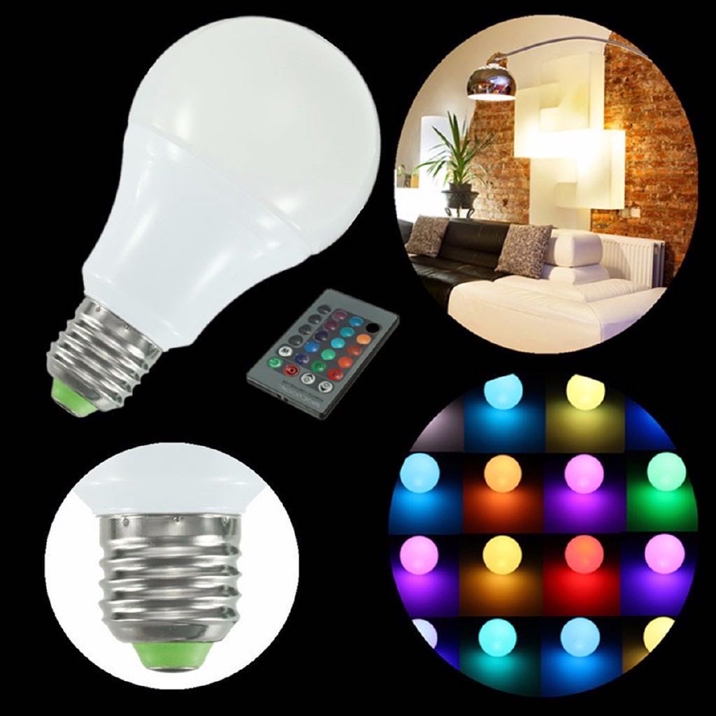 L E D RGB LED หลอดไฟ - เปลี่ยนสีด้วยรีโมทคอนโทรล, 5W-E27-A60