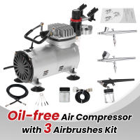 Professional 3pcs Dual Action Airbrush with Air Compressor Kit for Art Painting Manicure Craft Cake Spray Model Nail Paint Tool Set
