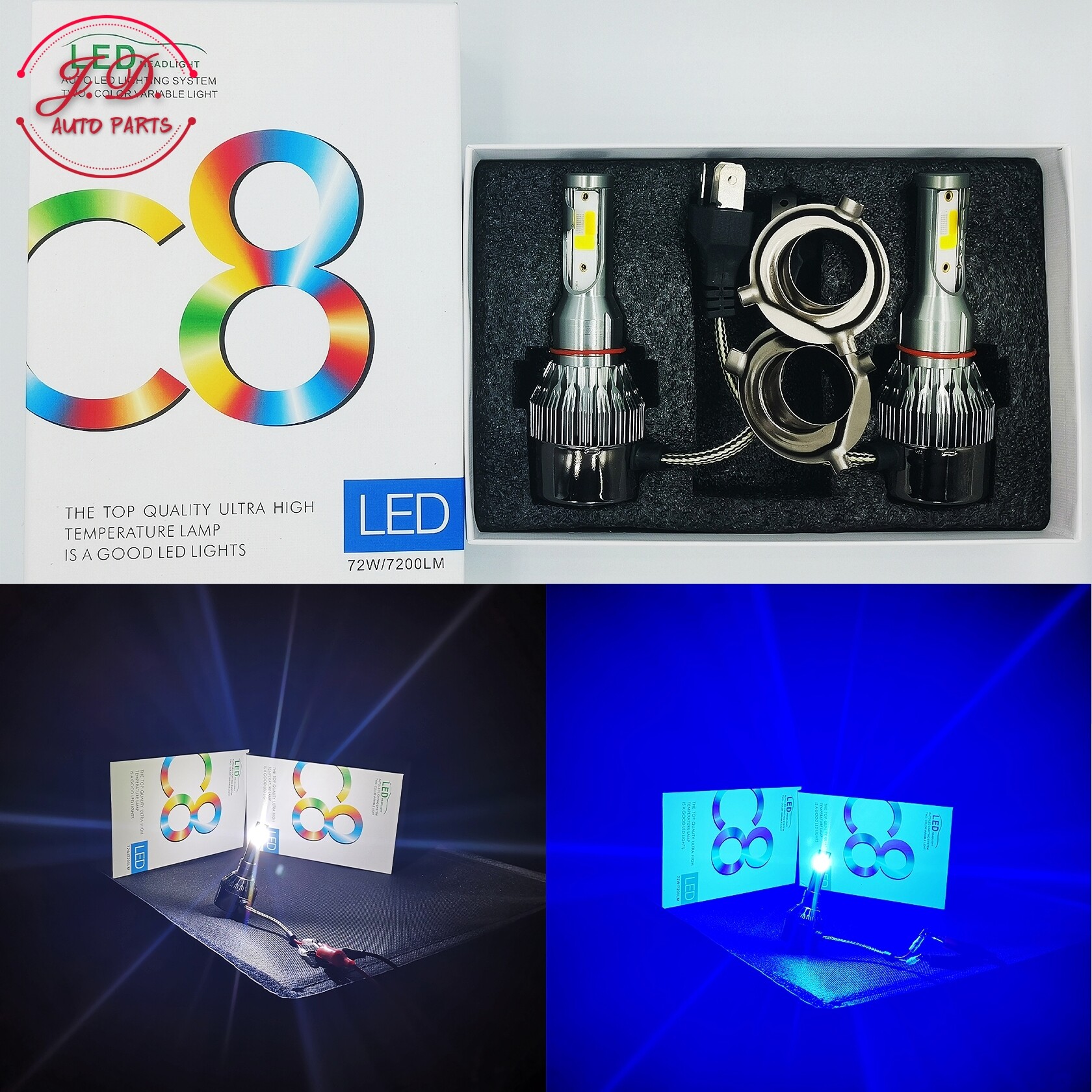 1คู่ ไฟหน้ารถยนต์ C8 LED สีขาว H1 H3 H4 H7 H11 9005 9006 72W 7200LM รับประกัน 3 เดือน