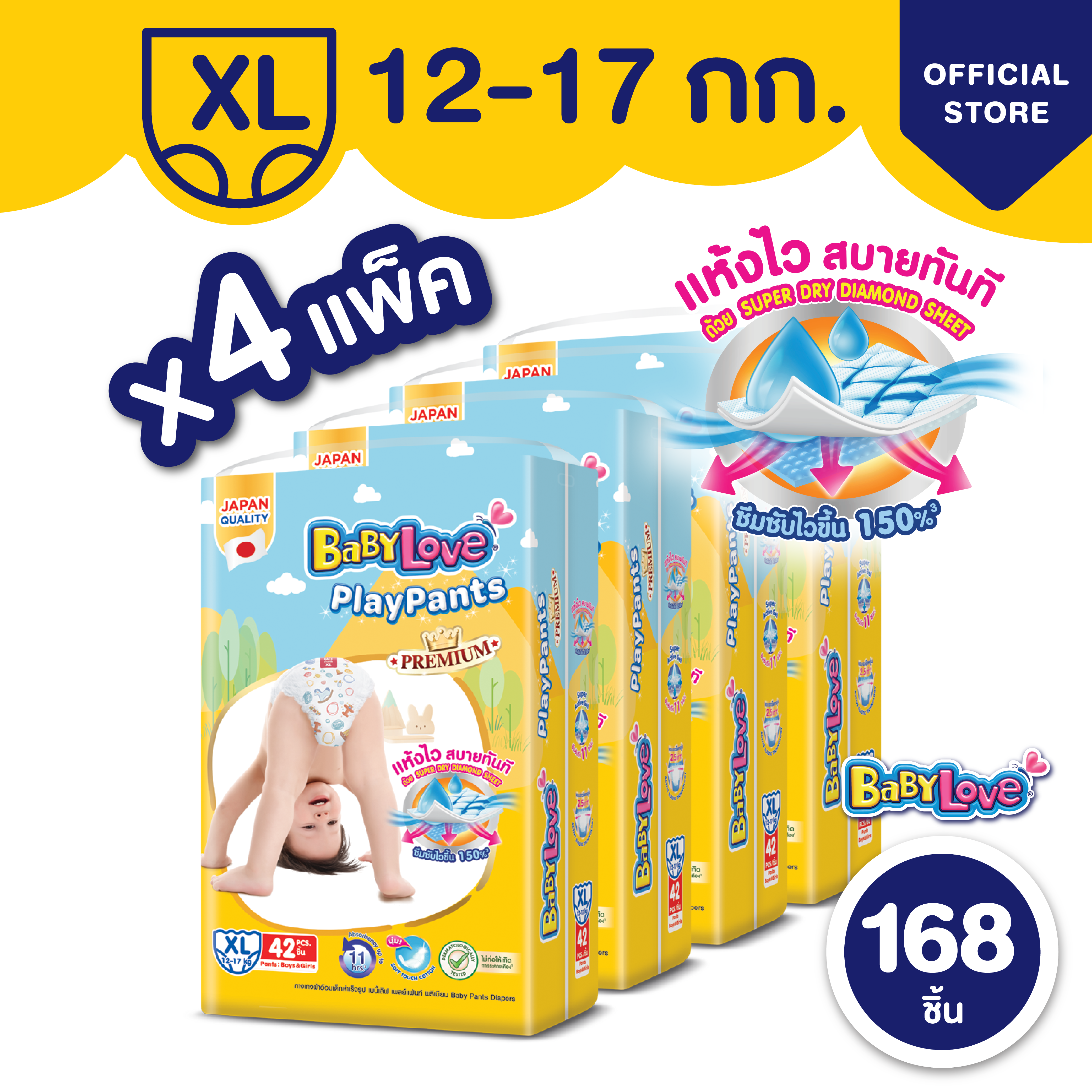 [ยกลัง][4 แพ็ค/ลัง] เบบี้เลิฟ กางเกงผ้าอ้อม เพลย์แพ้นท์ ไซส์ S-XXL BabyLove Playpants Diaper Pants Size S-XXL [carton][4 packs/carton]