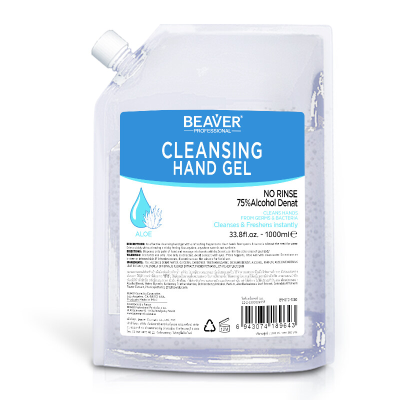 ส่งด่วน !! BEAVER CLEANSING HAND GEL ชนิดถุงเติม 1000 มล. เอทิลแอลกอฮอล์เข้มข้น 75% เจลทำความสะอาดมือ ไม่ต้องใช้น้ำ กลิ่นหอมนุ่ม ละมุนมือ สินค้าคุณภาพ รับรองโดย USFDA