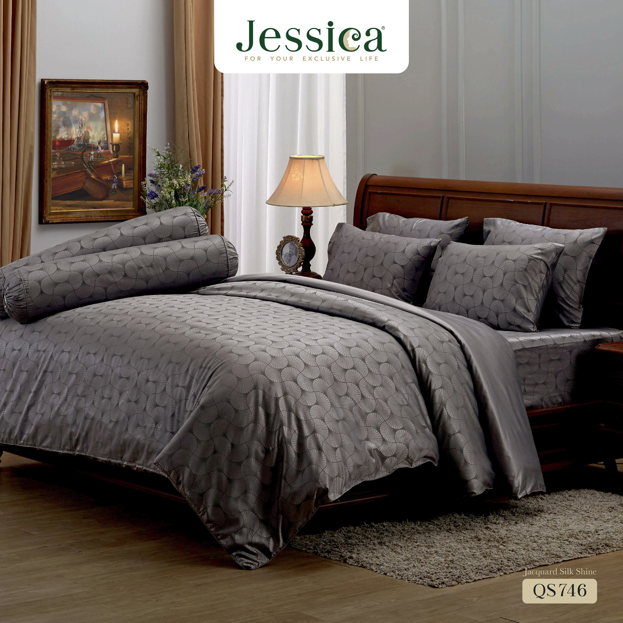 Jessica Jacquard Silk Shine 500 เส้นด้าย QS746 ชุดเครื่องนอน ผ้าปูที่นอน ผ้าห่มนวม ผ้าทอลายเรียบหรู สามารถป้องกันไรฝุ่นได้ ราคา 2,850 บาท*ส่งฟรี
