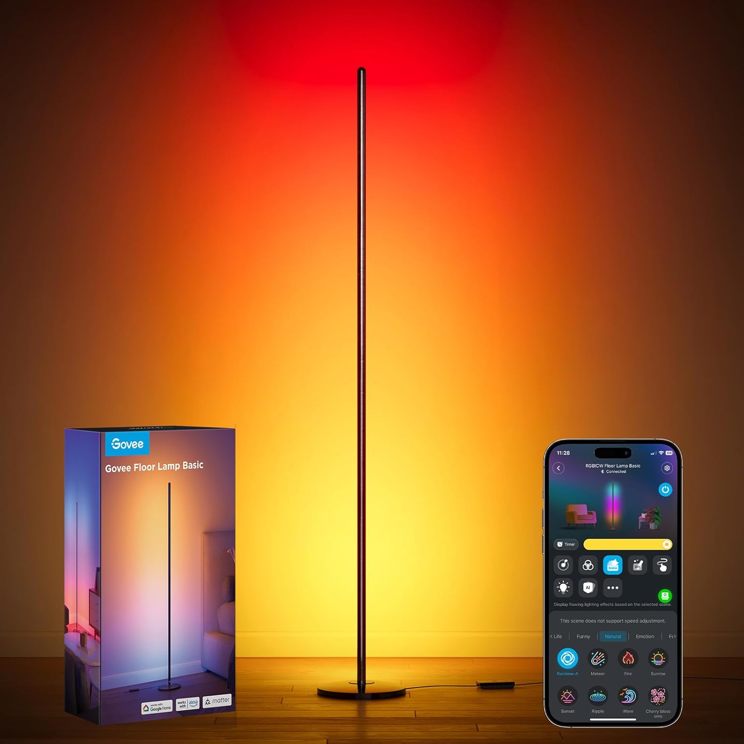 Govee RGBIC Floor Lamp Basic 1000lm LED Corner Lamp Compatible with SmartThings Alexa and Matter Modern Floor Lamp with Music Sync and 16 Million DIY Colors Standing Lamp for Bedroom Living Room