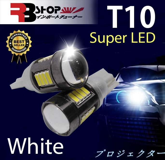 หลอด Super LED (แสงสีขาว) ขั่วT10 หัวProjector 1คู่ มีชิป LEDข้าง 16ชิป งานเกรดดีมาก ทนทาน ให้แสงสว่างได้มากกว่าเดิมเพราะมีหลอด LED กว่า 20ดวง ใส่ได้ทั้ง 12-24V กล้าการันตีว่าสว่างมากจริงๆ ร้านค้าคนไทย มีปัญหาเครมง่าย ส่งไว สอบถามได้