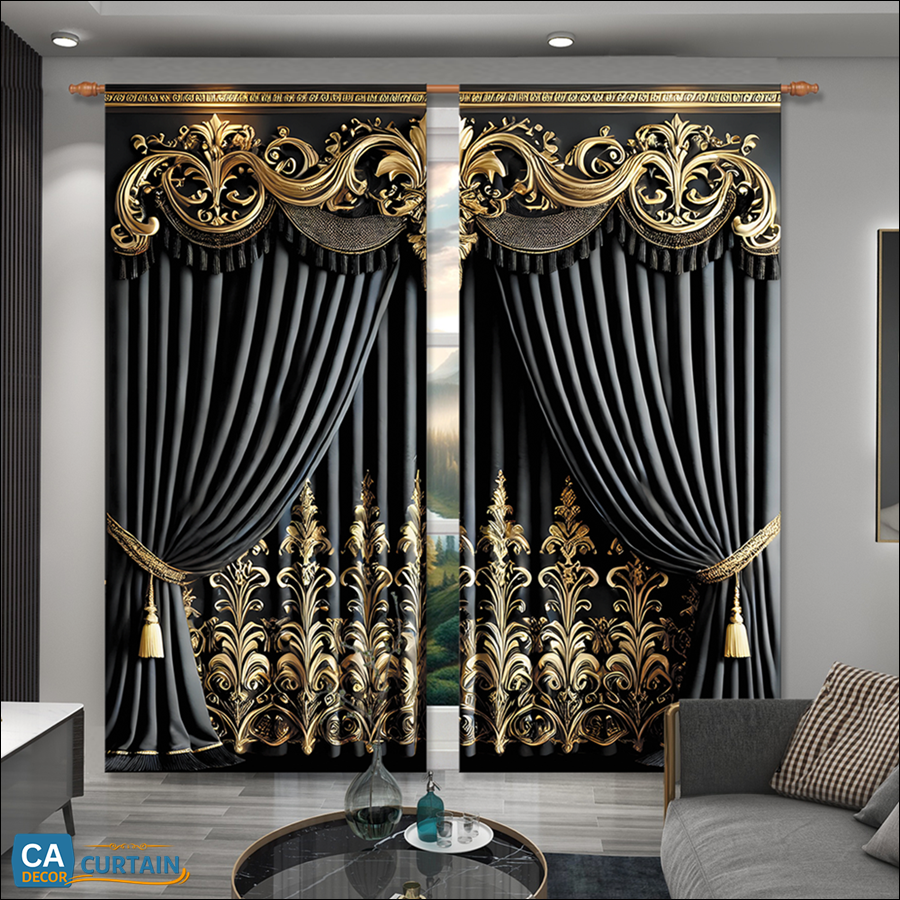 Louis Style Door and Window Curtains, Luxurious Pattern with Gold Color, Large/Medium Size. ราคา 390 บาท*ส่งฟรี