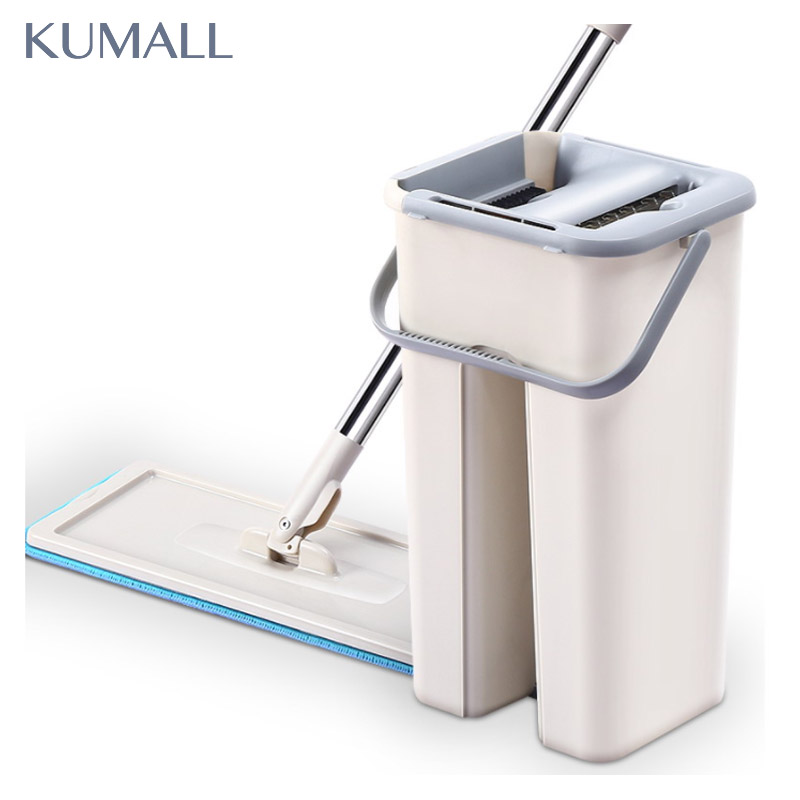 KUMALL รุ่นใหม่ปี 2019 ALLNEW ไม้ถูพื้น ไม่เลอะมือ Flat Mop อัตโนมัติ หมุน ผ้าม๊อบ ใช้ดีกว่า Spin Mop ล้างและรีดน้ำในตัวขณะเดียวกัน