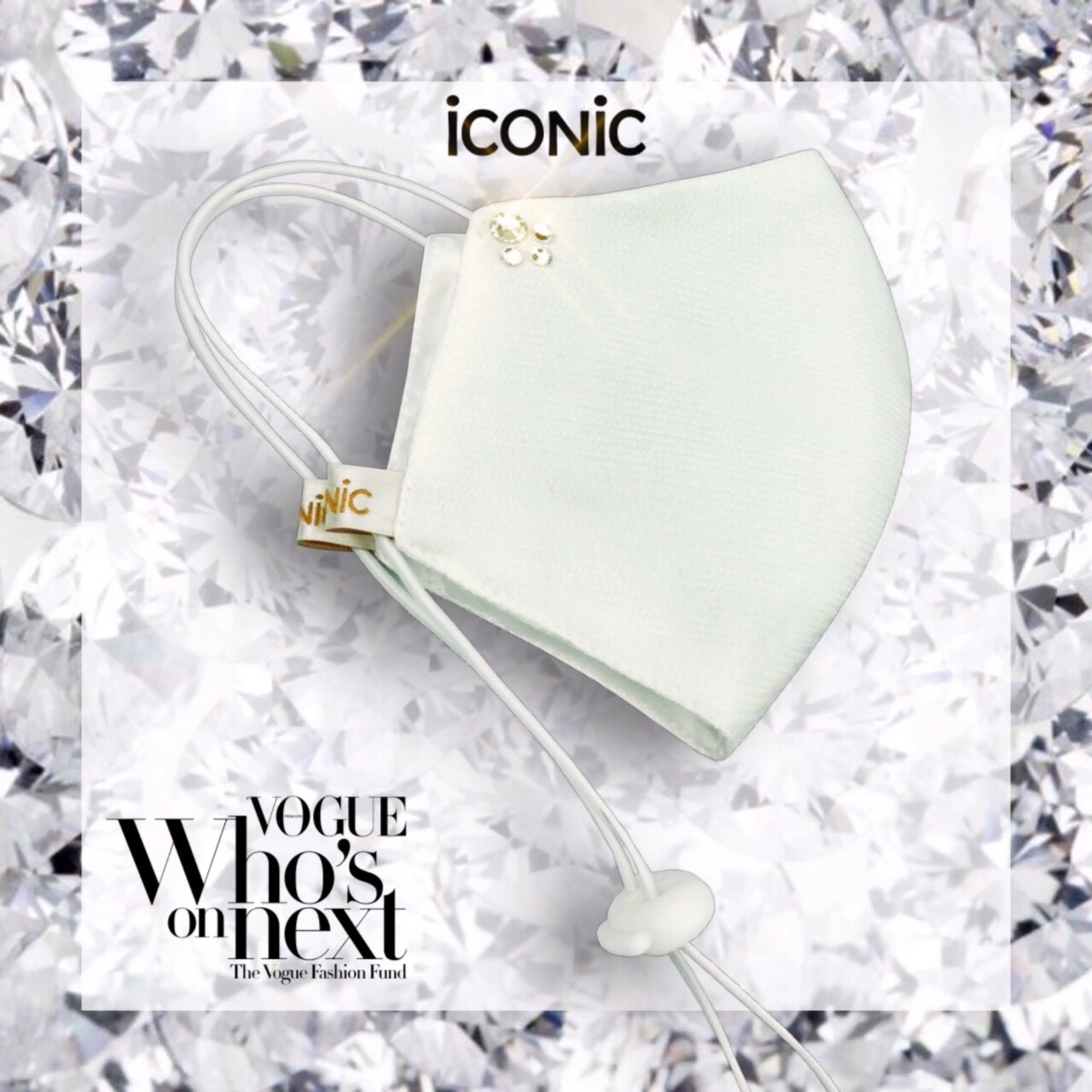 iCONiC x VOGUE SPARKLING MASK Limited Edition #4471 หน้ากากผ้า หน้ากากอนามัย หน้ากาก วิบวับ รุ่นพิเศษ ตกแต่ง คริสตัล จาก สวาร็อฟสกี้ สี Pearly White