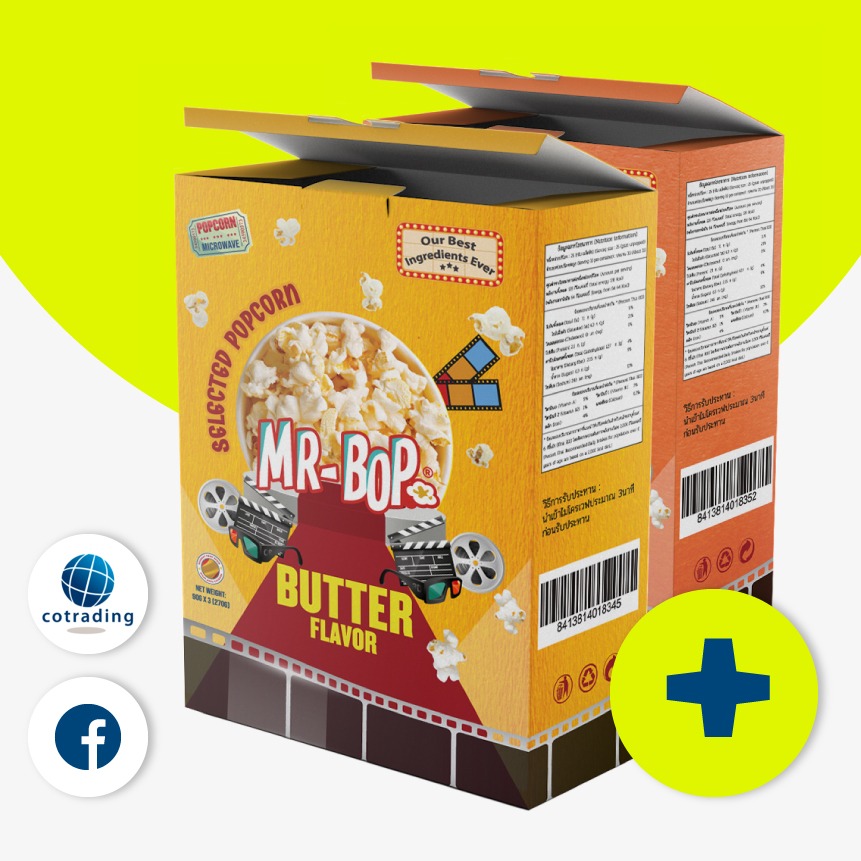 ป็อปคอร์นโรงหนัง Mr-Bop Microwave popcorn Butter+Extra butter ไมโครเวฟ ป๊อบคอร์น รสเนย+รสเนยเข้มข้น 90x3g Non GMO, No trans fat pack x2