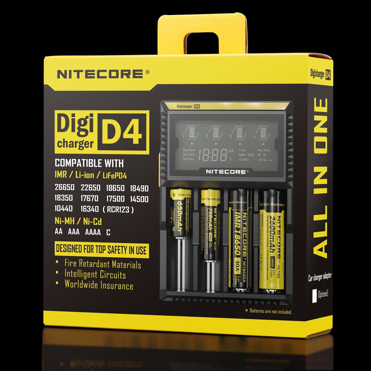 NITECORE D4 LCD Screen Digicharger Charger For AA AAA 18650 14500 Battery เครื่องชาร์จ (Black)
