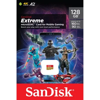 SanDisk Extreme microSDHC, SQXA1 128GB, V30, U3, C10, A1, UHS-1, 100MB/s R, 60MB/s W, 4x6 Mobile Gaming SKU - (SDSQXA1-128G-GN6GN) ( เมมการ์ด เมมกล้อง )