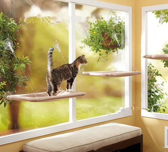 YUANTA ที่นอนแมว เปลผ้าใบติดหน้าต่างสำหรับน้องแมว สัตว์แสนรัก Cat hammock on the window